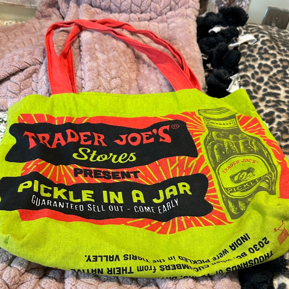 Trader Joe's Rare Pickle Red and Green Tote Bag